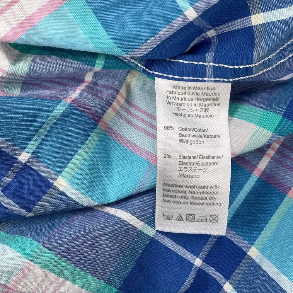J. Crew Shirt Mens Medium Blue Plaid Flex Washed Vibrant Slim Fit‎ OCBD Stretch